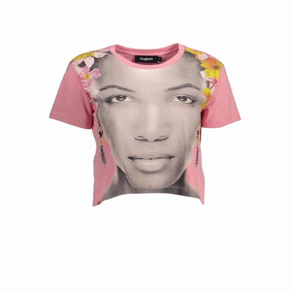 Desigual Pink Cotton Women Top Usa Graphic T Shirts