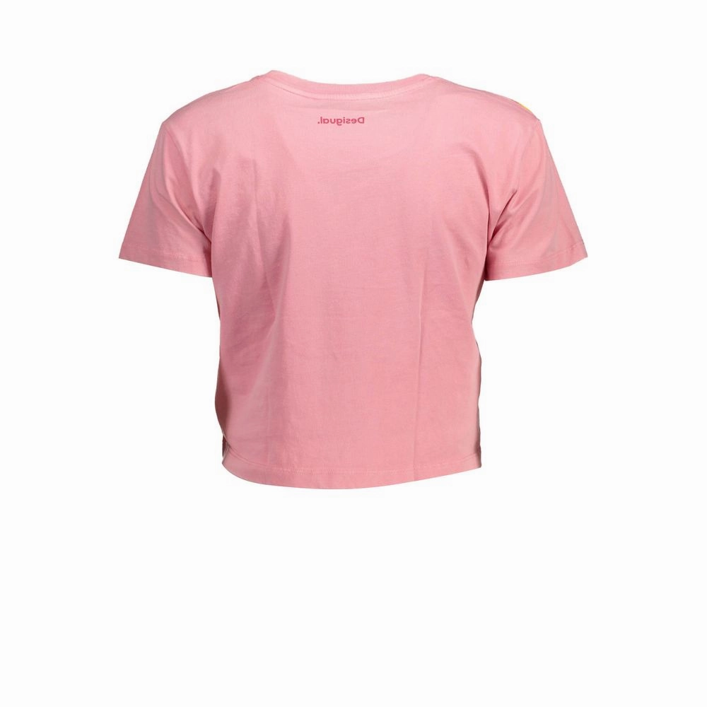 Desigual Pink Cotton Women Top Weed T Shirts
