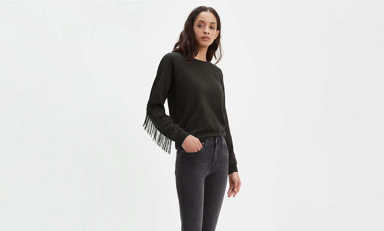 Cotton Crew Neck Sweatshirts Levis Women's Reese Crewneck Fringe Sweatshirt