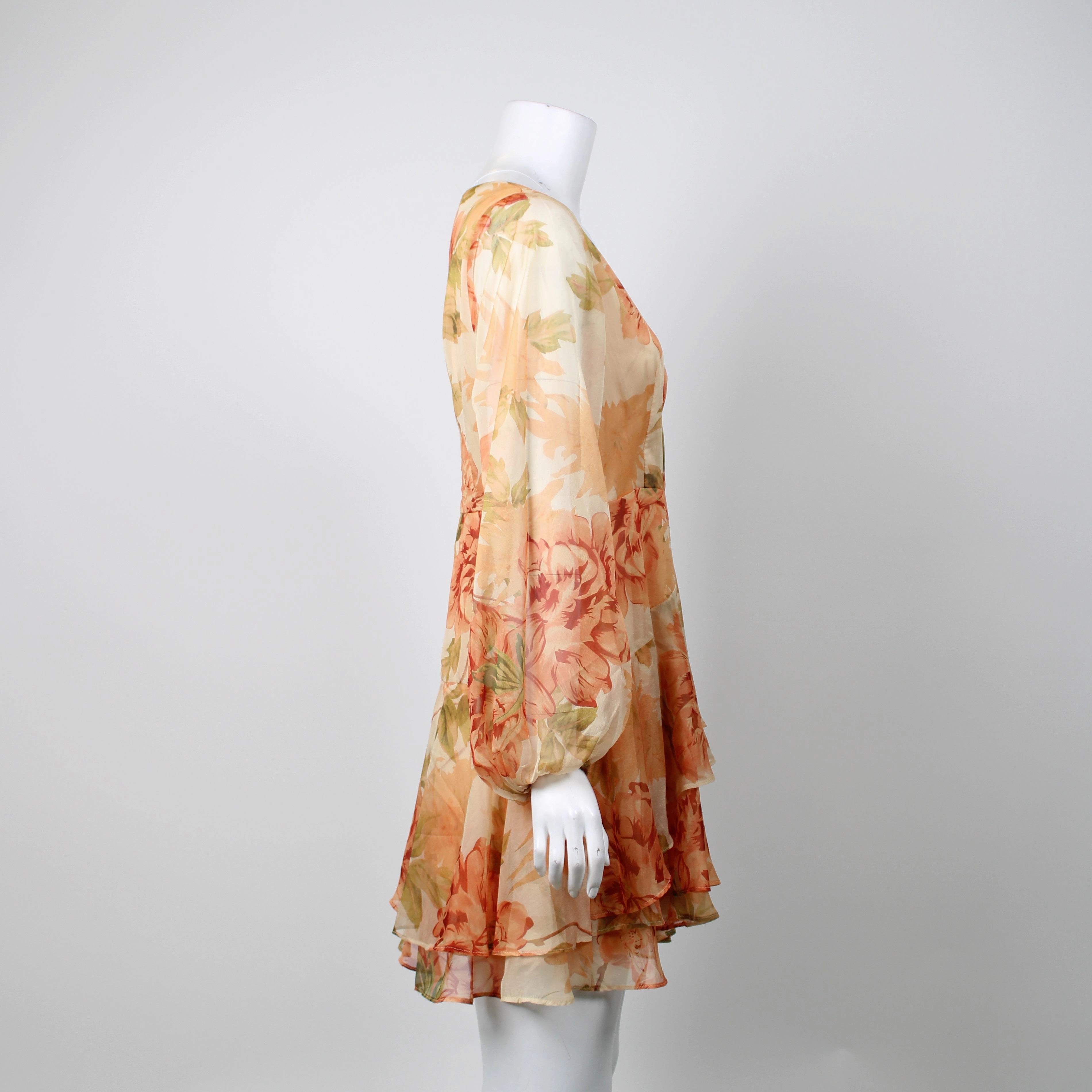 Linen Blend Puff-sleeve V-neck Mini Dress Petal   Pup Floral Mini Dress BNWT