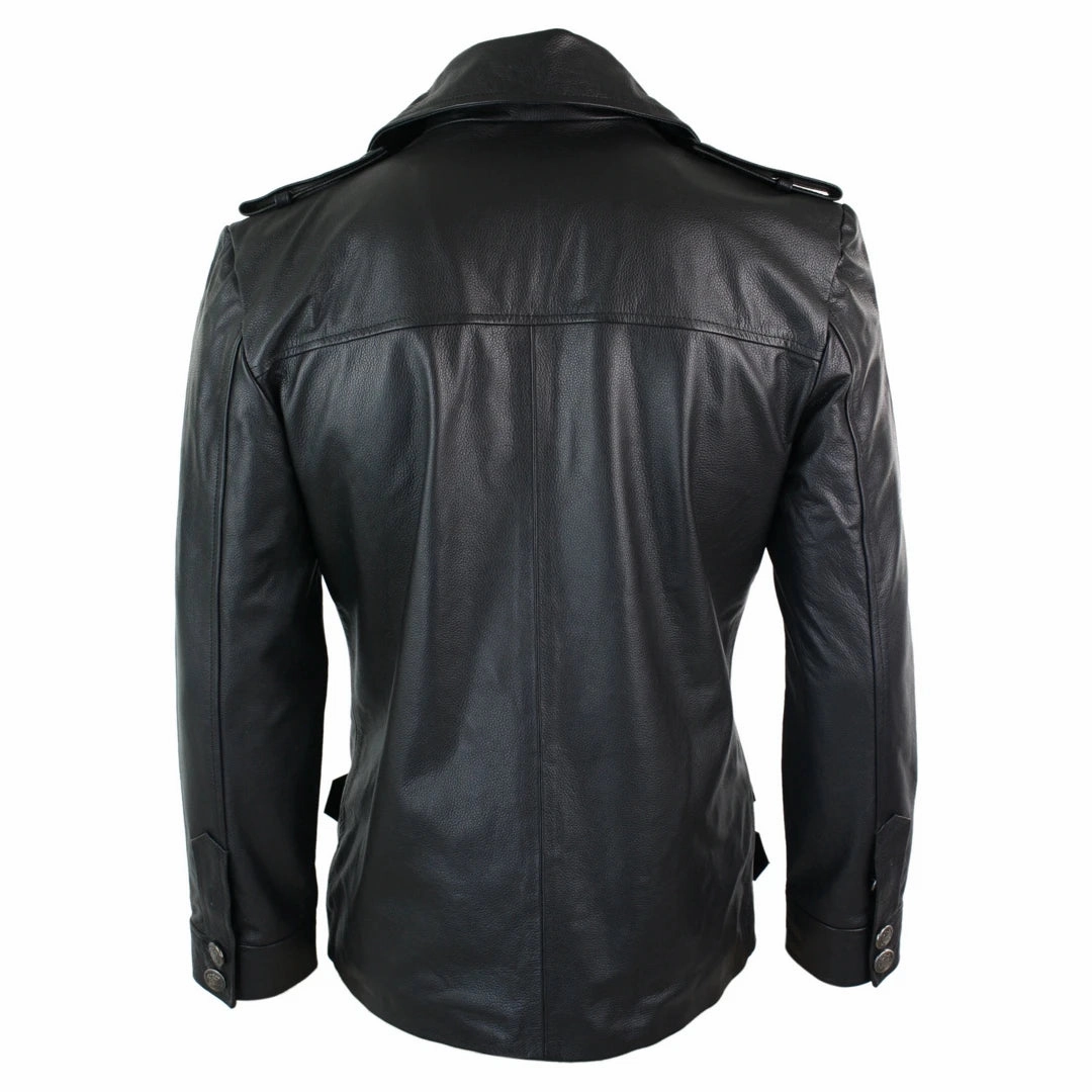 Coats Similar To Men's Mid Length German Sailors Marine Goth Punk Double Breasted Leather Jacket