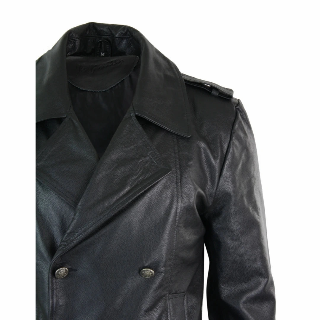 Coats At Old Navy Men's Mid Length German Sailors Marine Goth Punk Double Breasted Leather Jacket