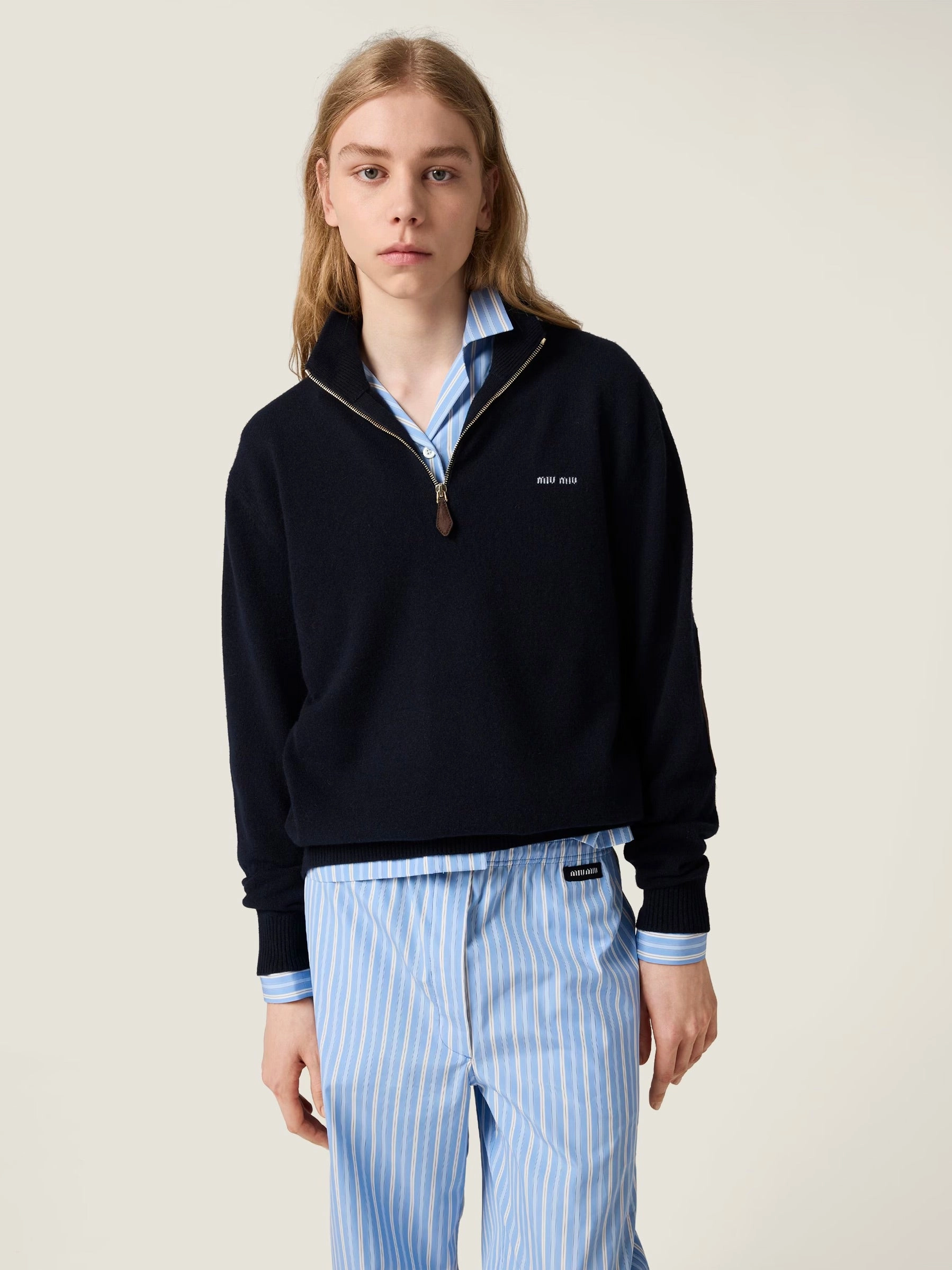 MIU MIU - Women Half Zip Cashmere Sweater Organic Knitwear