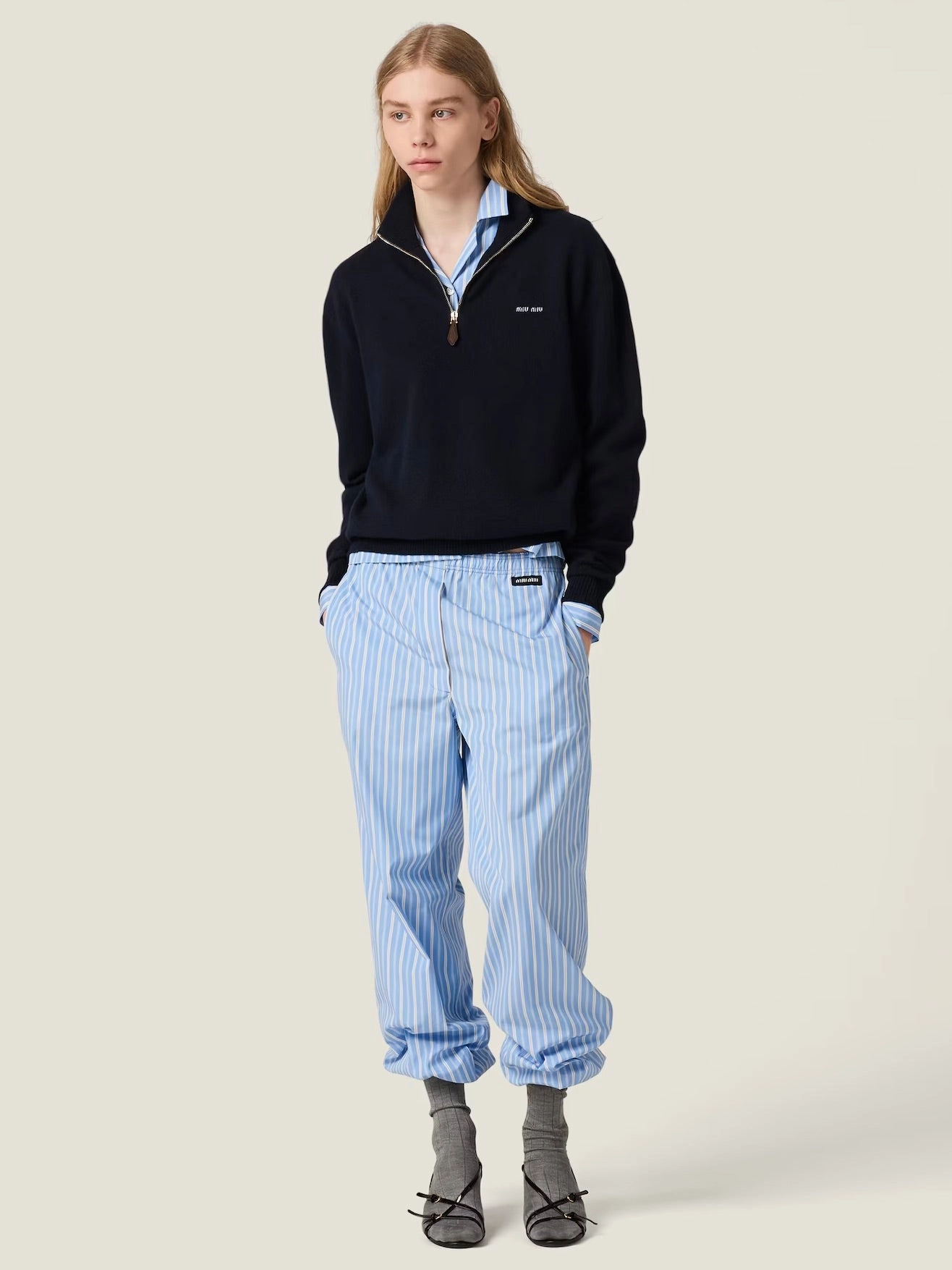 MIU MIU - Women Half Zip Cashmere Sweater Scandi Knitwear