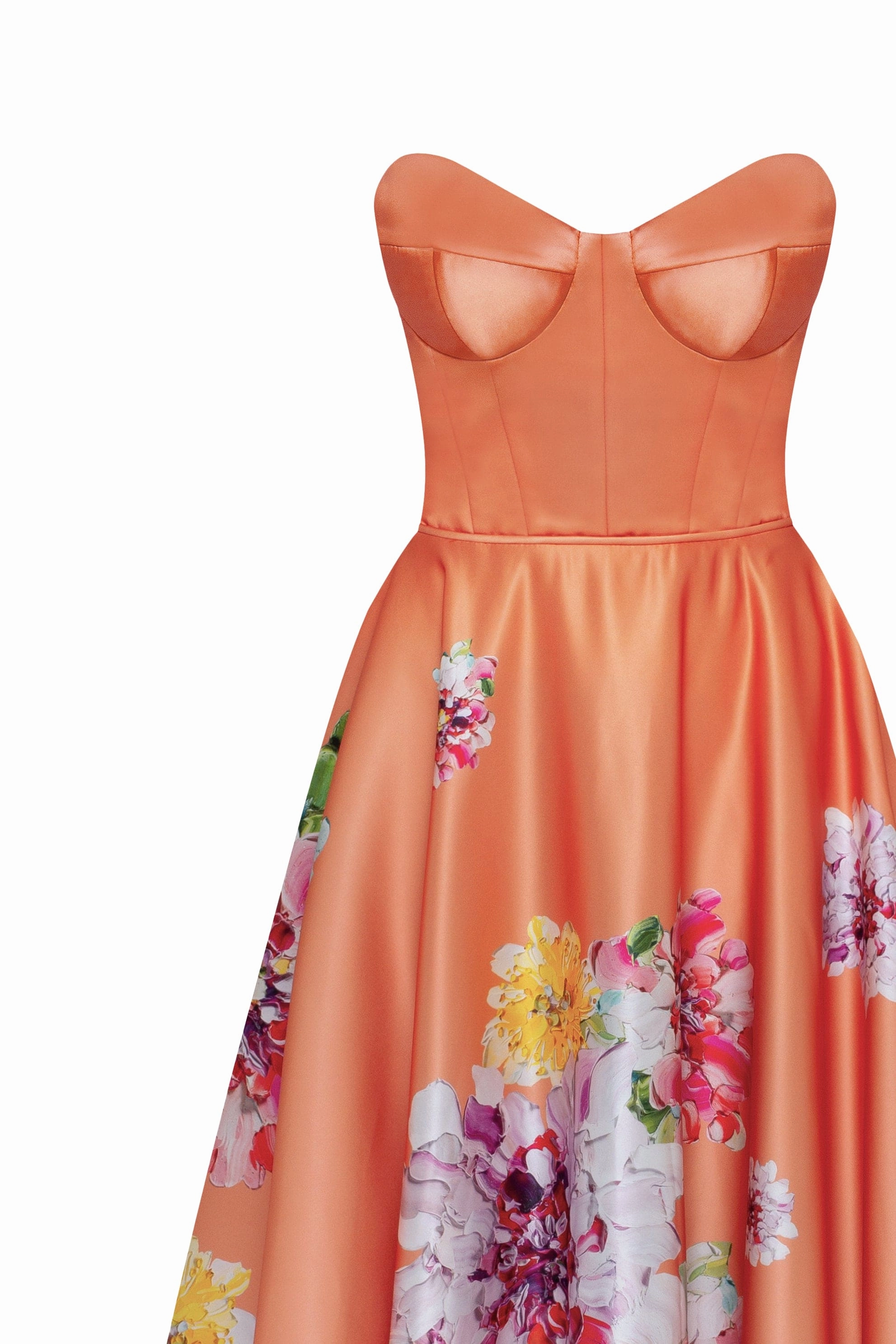 Playful orange floral midi dress with bow, Glow-Up 50's Dress
