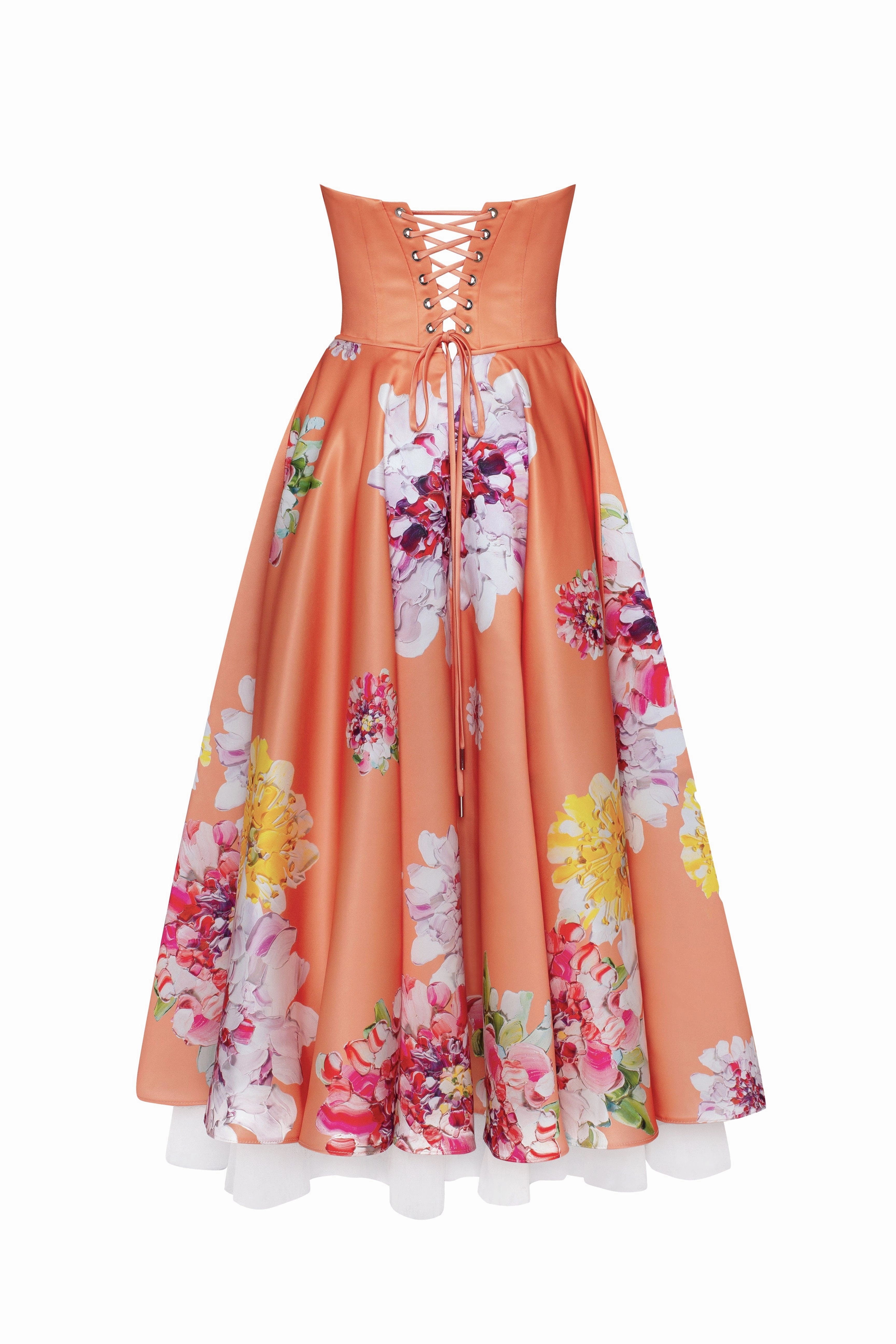 Playful orange floral midi dress with bow, Glow-Up Sixties Shift Dress