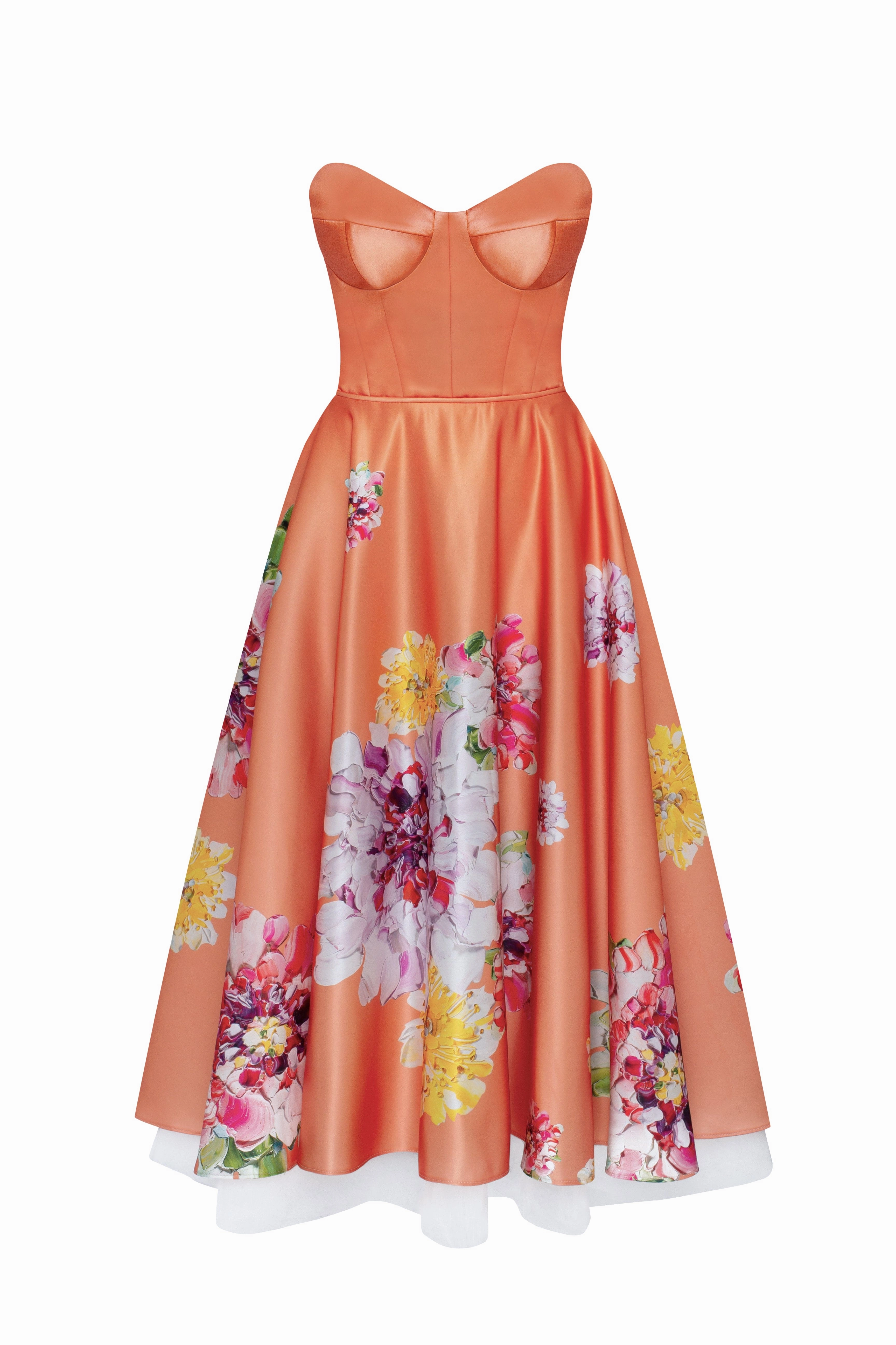 Bodycon Short Dress Playful orange floral midi dress with bow, Glow-Up