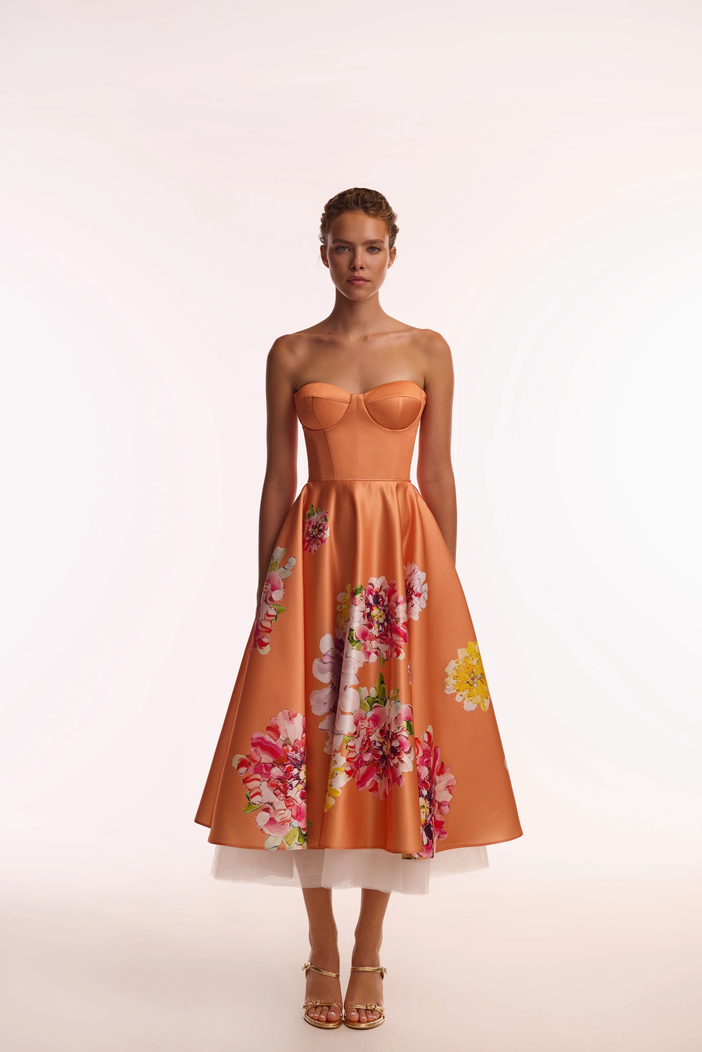 Corset Wedding Dress Lace Playful orange floral midi dress with bow, Glow-Up