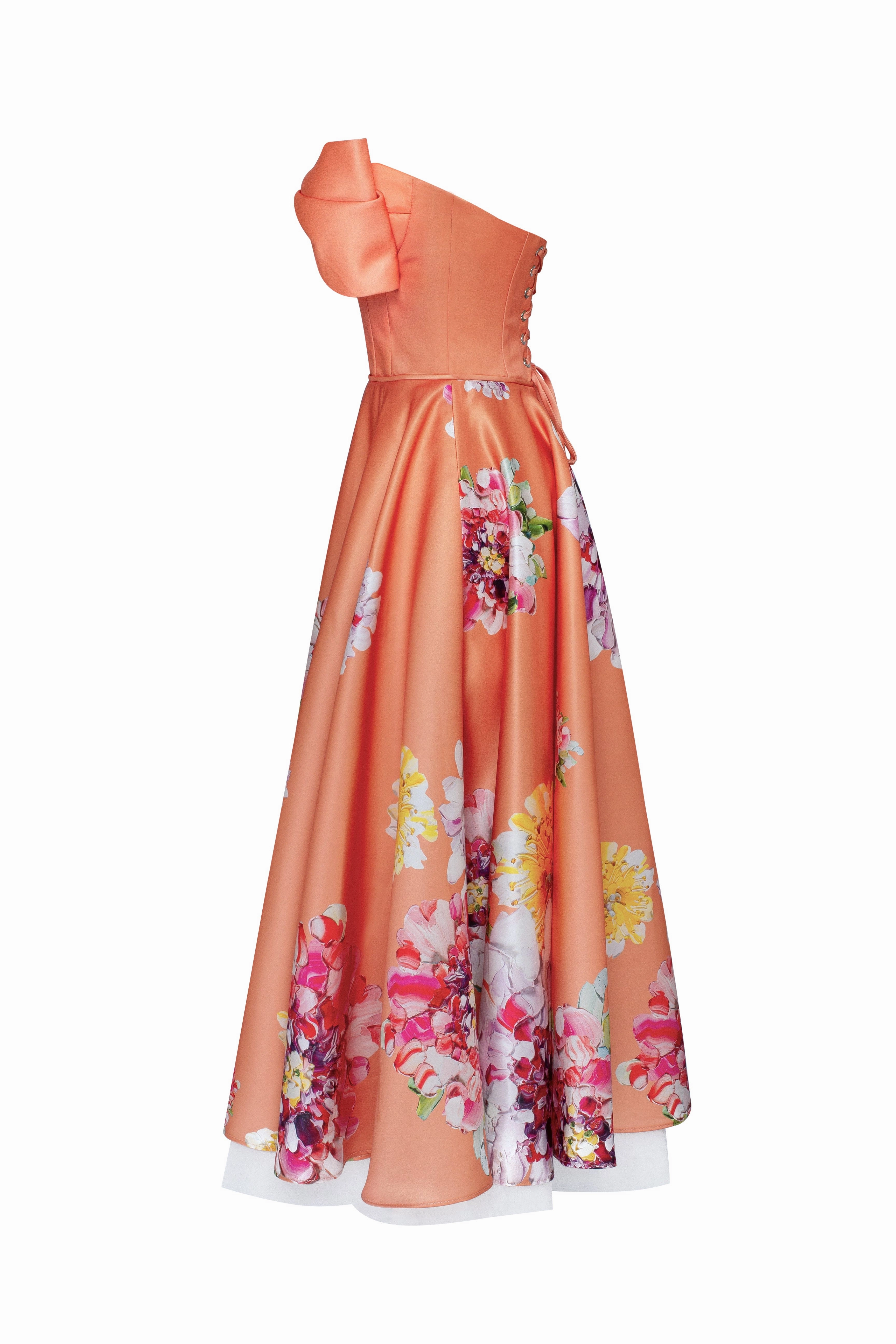 Playful orange floral midi dress with bow, Glow-Up Easter Dress