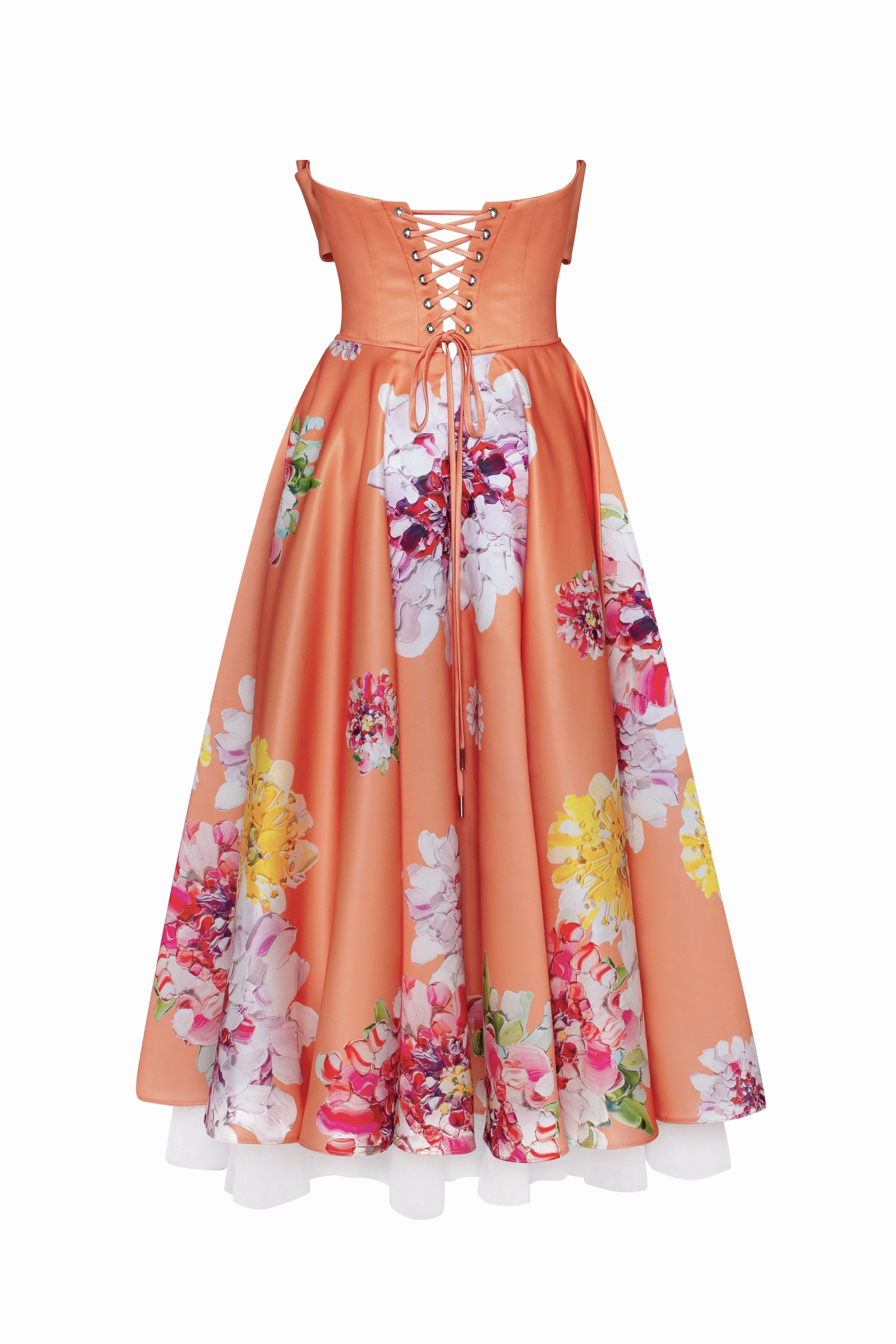 Playful orange floral midi dress with bow, Glow-Up Summer Dress Maxi