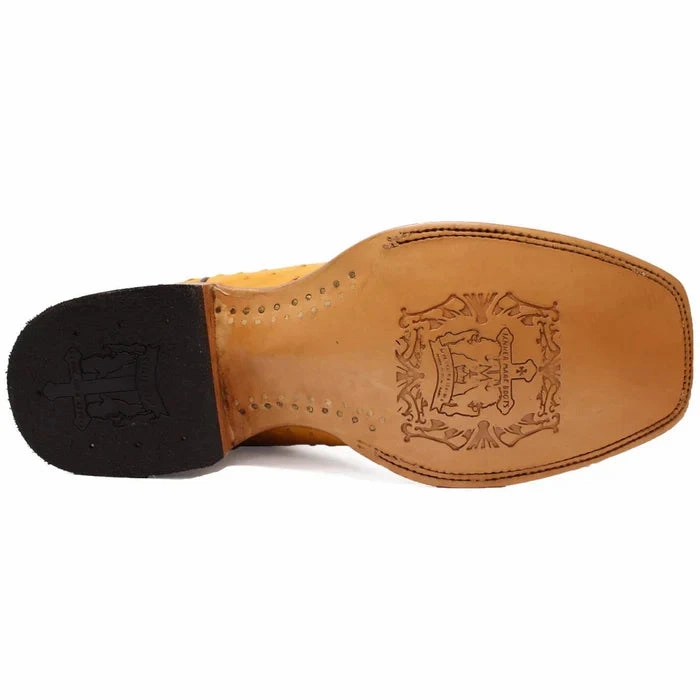 Men's Genuine Full Quill Ostrich Square Toe Boots Buttercup Flat Boots Knee High