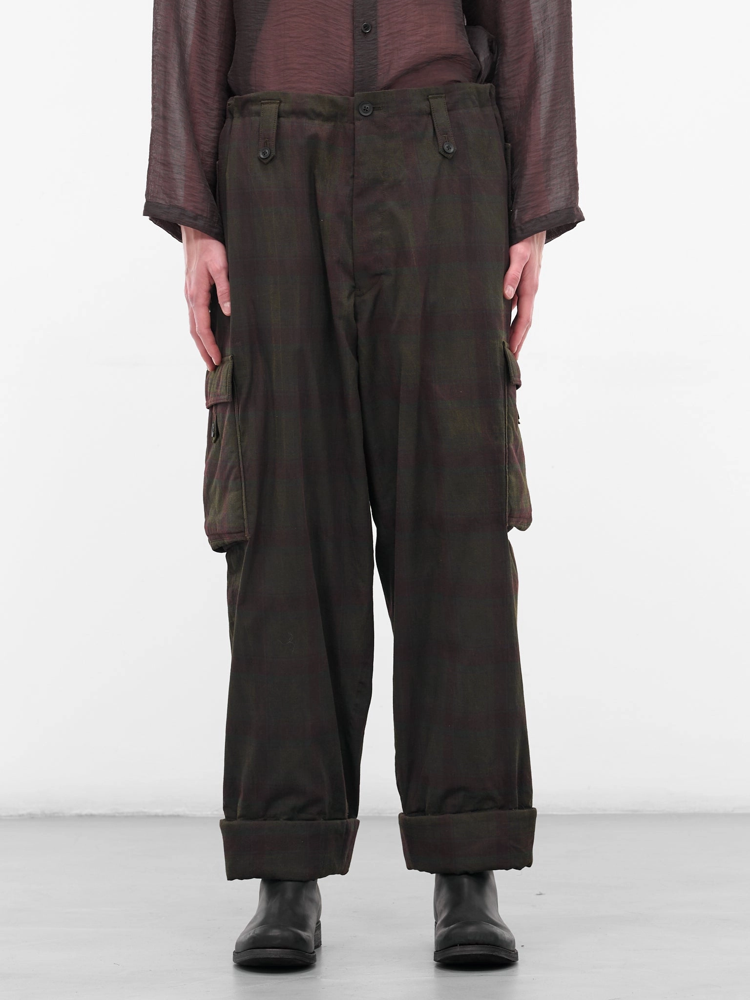 Modern Culture Cargo Pants Black Wide Leg Plaid Cargos (HL-P61-015-1-BLACK)