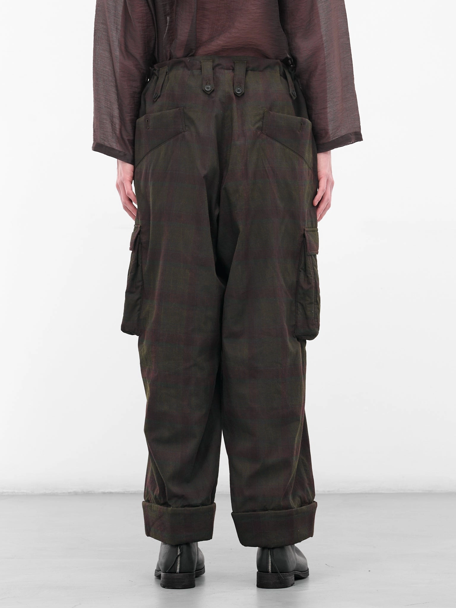 Black Wide Leg Plaid Cargos (HL-P61-015-1-BLACK) Cargo Pants Size 46