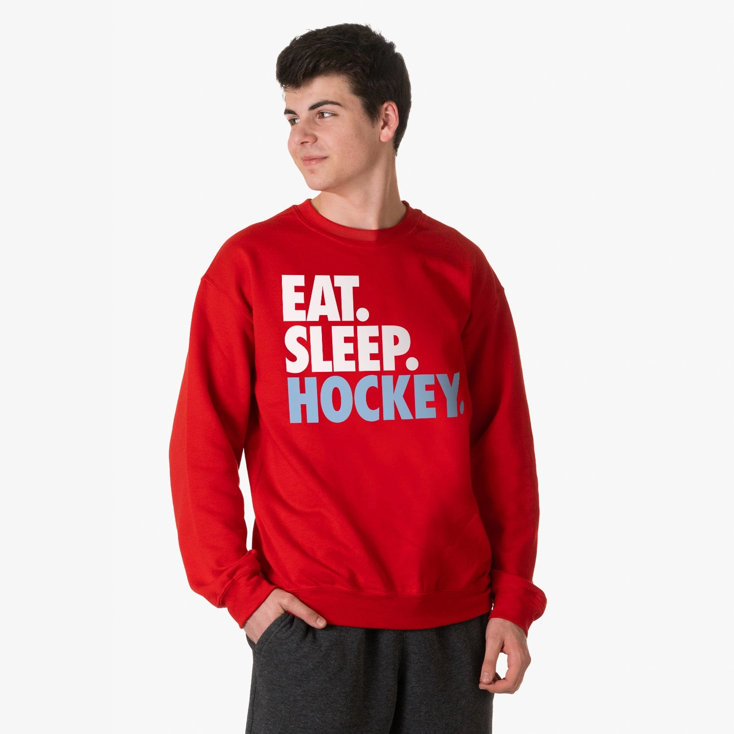 Up Lifeguard Sweatshirts Hockey Crewneck Sweatshirt - Eat Sleep Hockey (Bold)