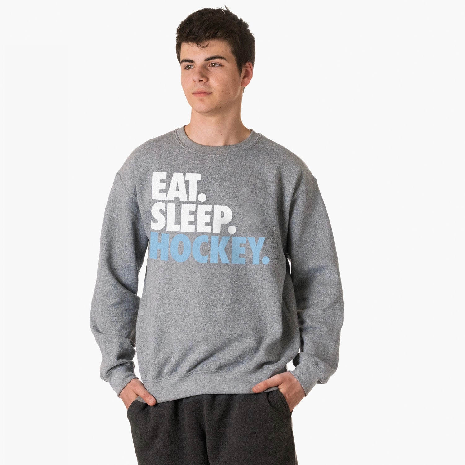 Hockey Crewneck Sweatshirt - Eat Sleep Hockey (Bold) Cute Monogram Sweatshirts