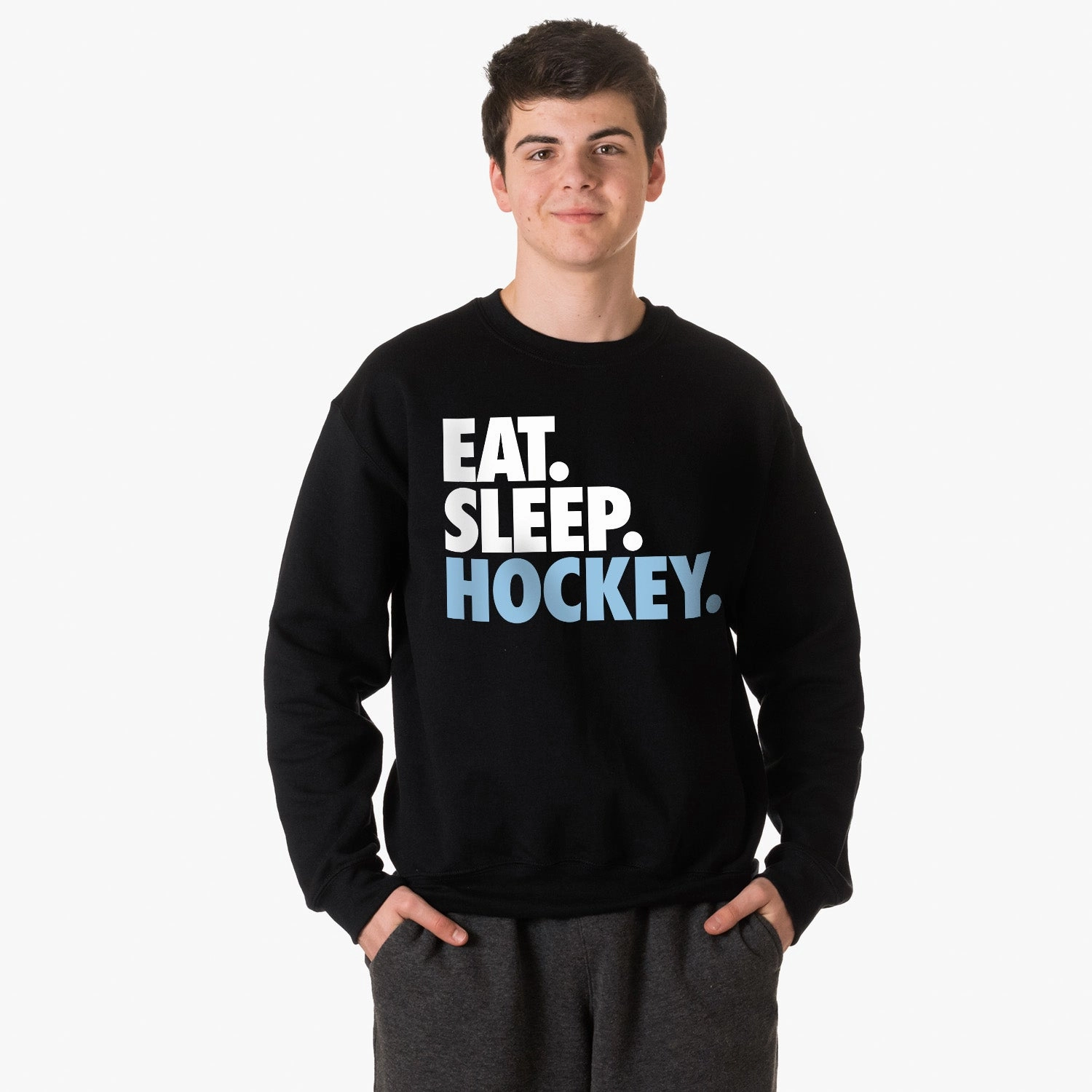 Hockey Crewneck Sweatshirt - Eat Sleep Hockey (Bold) 2t Sweatshirts