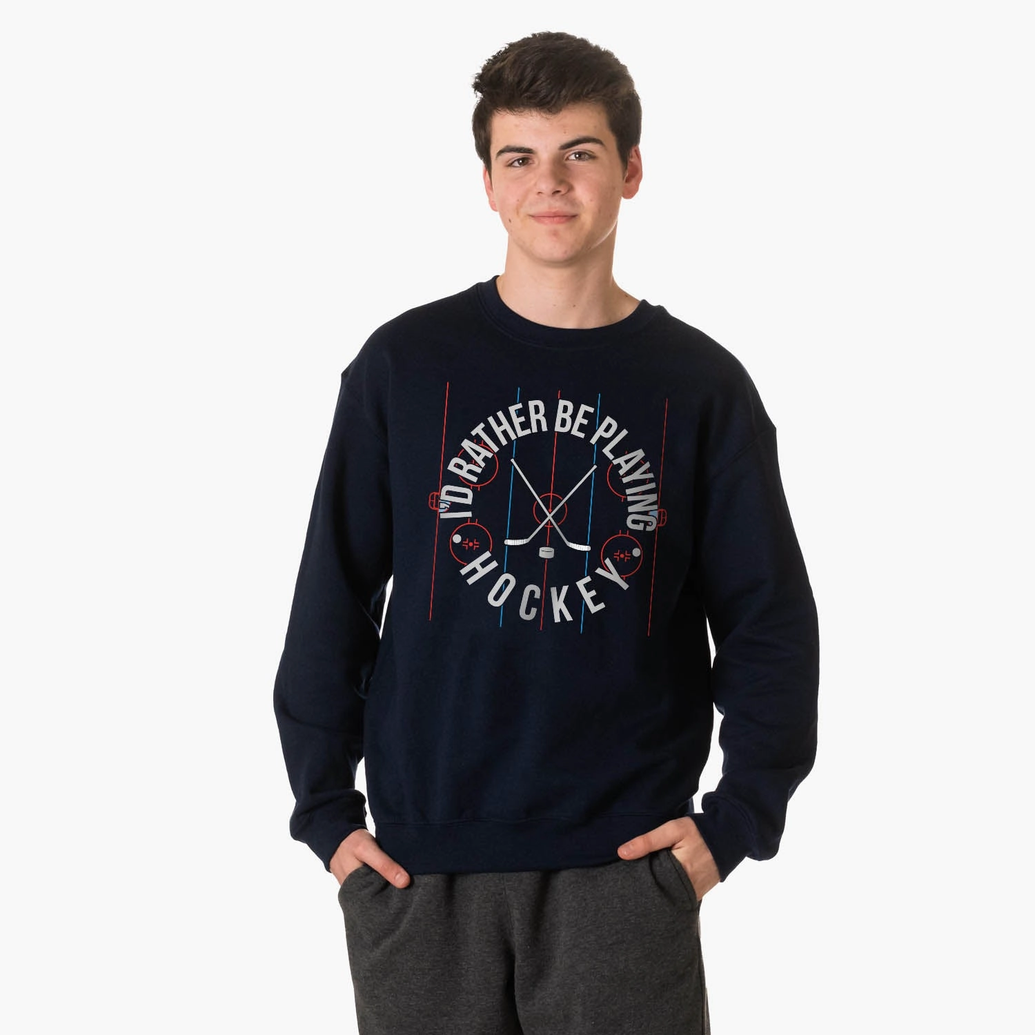 Book Themed Sweatshirts Hockey Crewneck Sweatshirt - Rather Be Playing Hockey