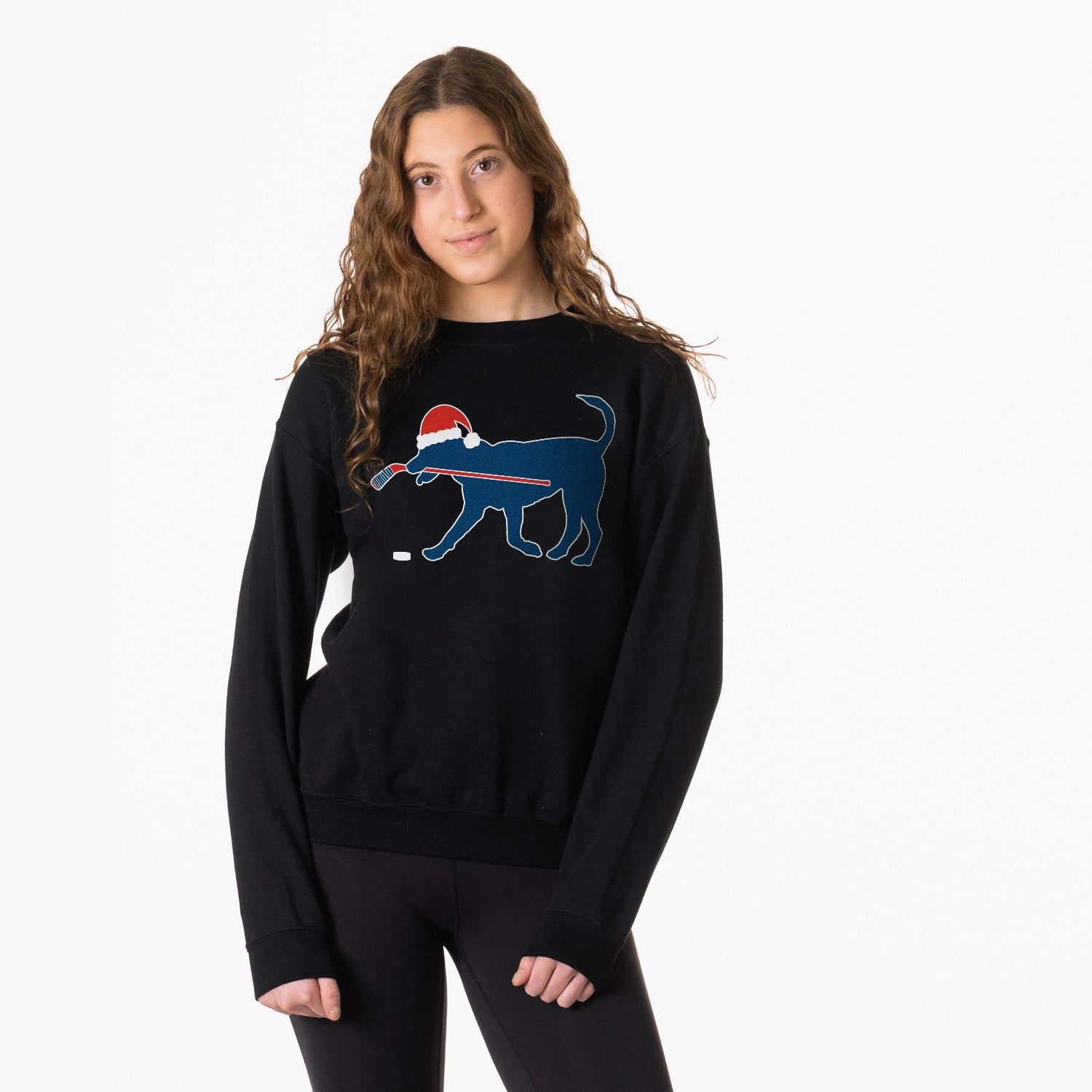 Hockey Crewneck Sweatshirt - Santa Hockey Dog Amazon Vintage Sweatshirts