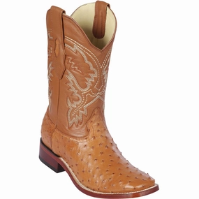 Honey Ostrich Square Toe Boots Cowboy Boots With Fringe