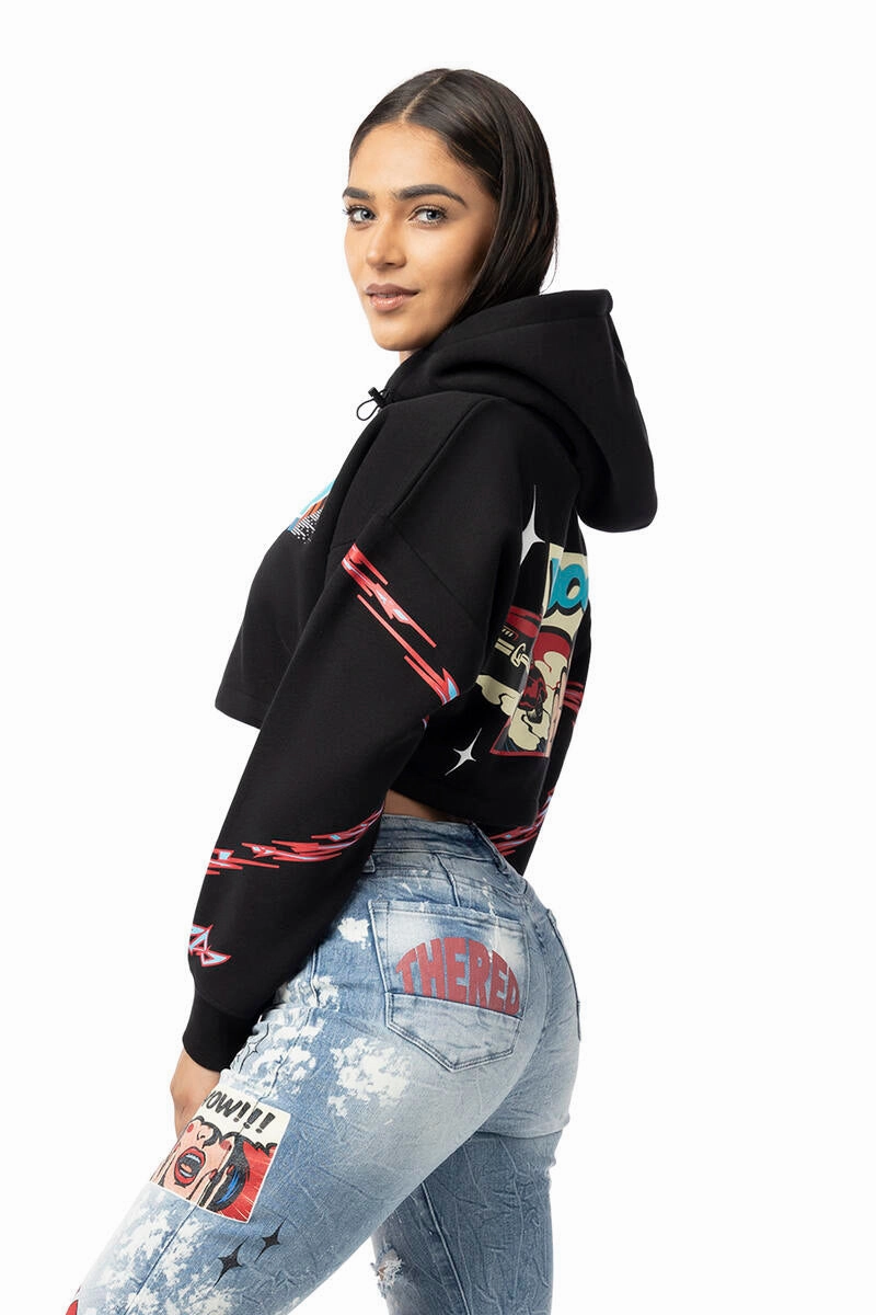 Make Sweatshirts Online Smoke Rise Women's Drop Shoulder Cropped Hooded Sweatshirt