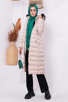 Men In Winter Coats Imajbutik Women's Beige Modest Hooded Zippered Hijab Puffer Coat