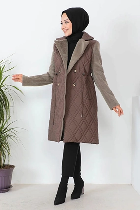 Ncaa Coats Imajbutik Women's Brown Double Breasted Collar Quilted Coat