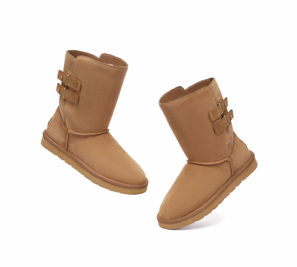 Mid Calf Dress Boots AUSTRALIAN SHEPHERD UGG Boots Sheepskin Wool Buckle Mid Calf Winza