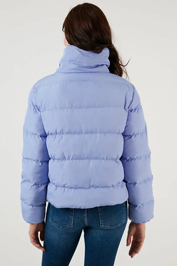 Lela Women's Blue Stand Collar Puffed Short Coat Weatherproof Coats