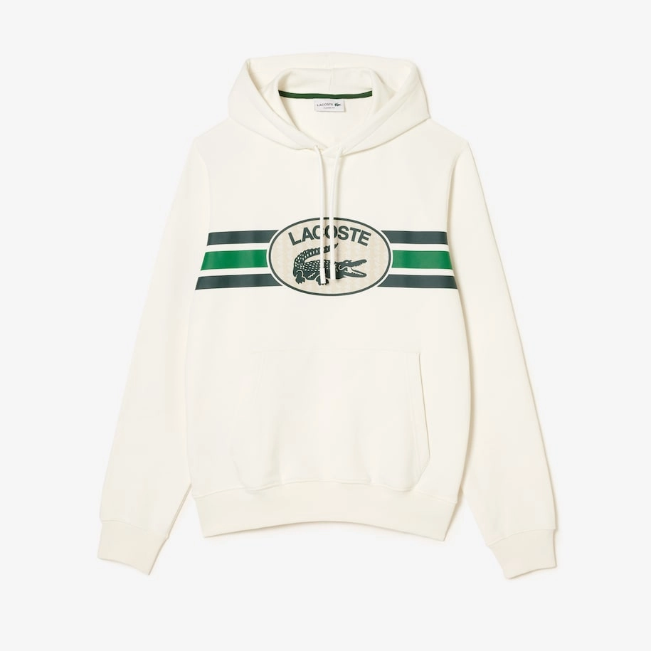 Lacoste Men's Loose Fit Front Graphic Long Sleeve Hoodie Custom Painted Sweatshirts