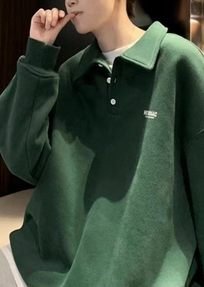 New Men Sweatshirts Print TC024 Cotton Spring Button Green