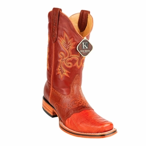 Men's King Exotic Ostrich Leg Square Toe Boots With Saddle Handmade Cognac (48170503) Boots With Side Zippers