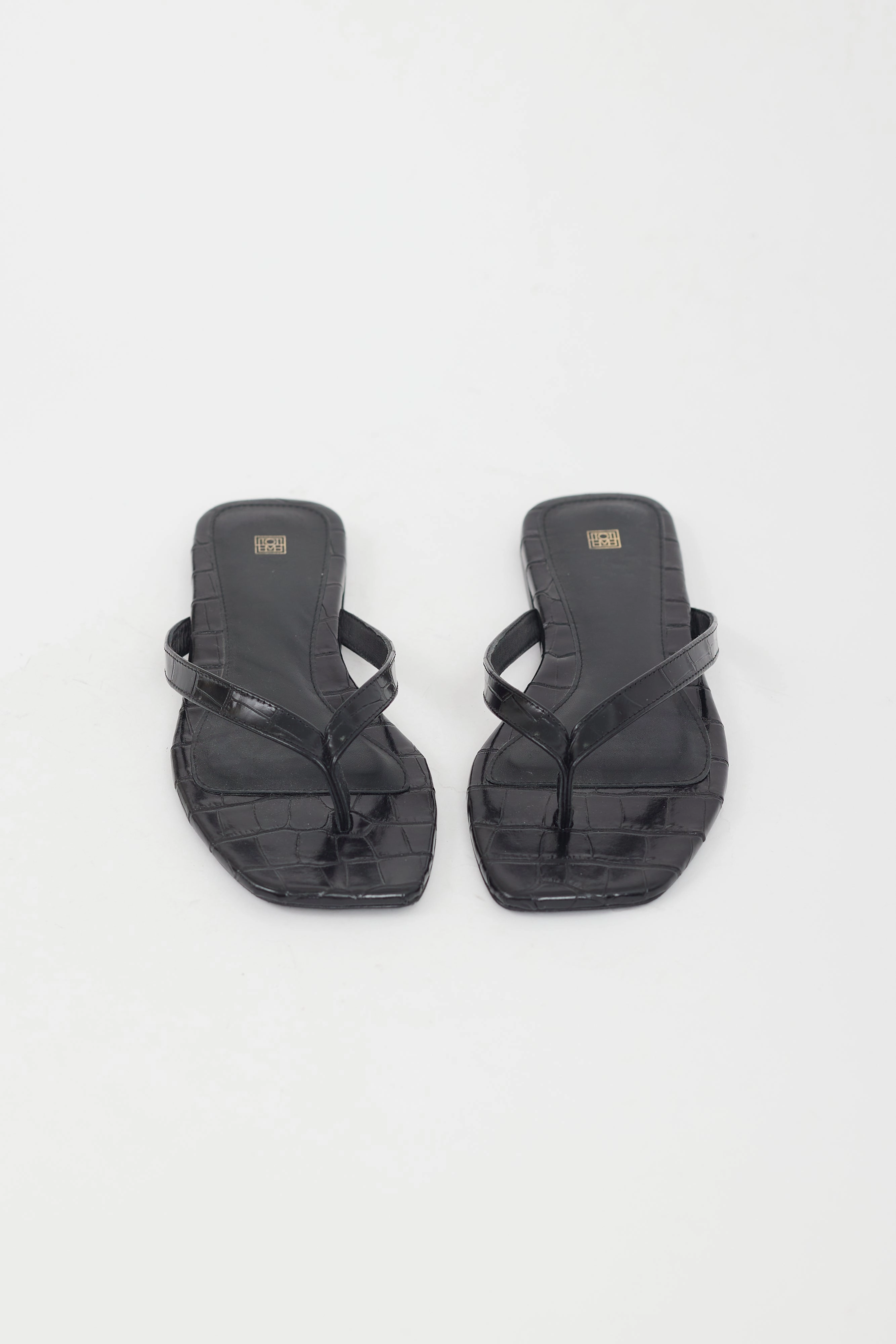 Shiny Leather Embossed Sandal Flip Flops Comfy