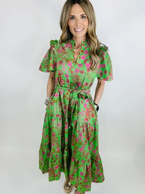 Jade Floral Escondido Tiered Shift Midi Dress Emilia Midi Dress