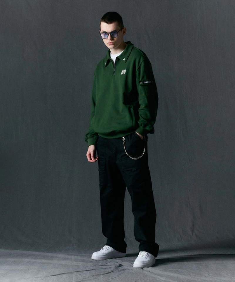 Jamie West Collar Patch Half Zip-up Sweatshirts - Green Sweatshirts Cheap