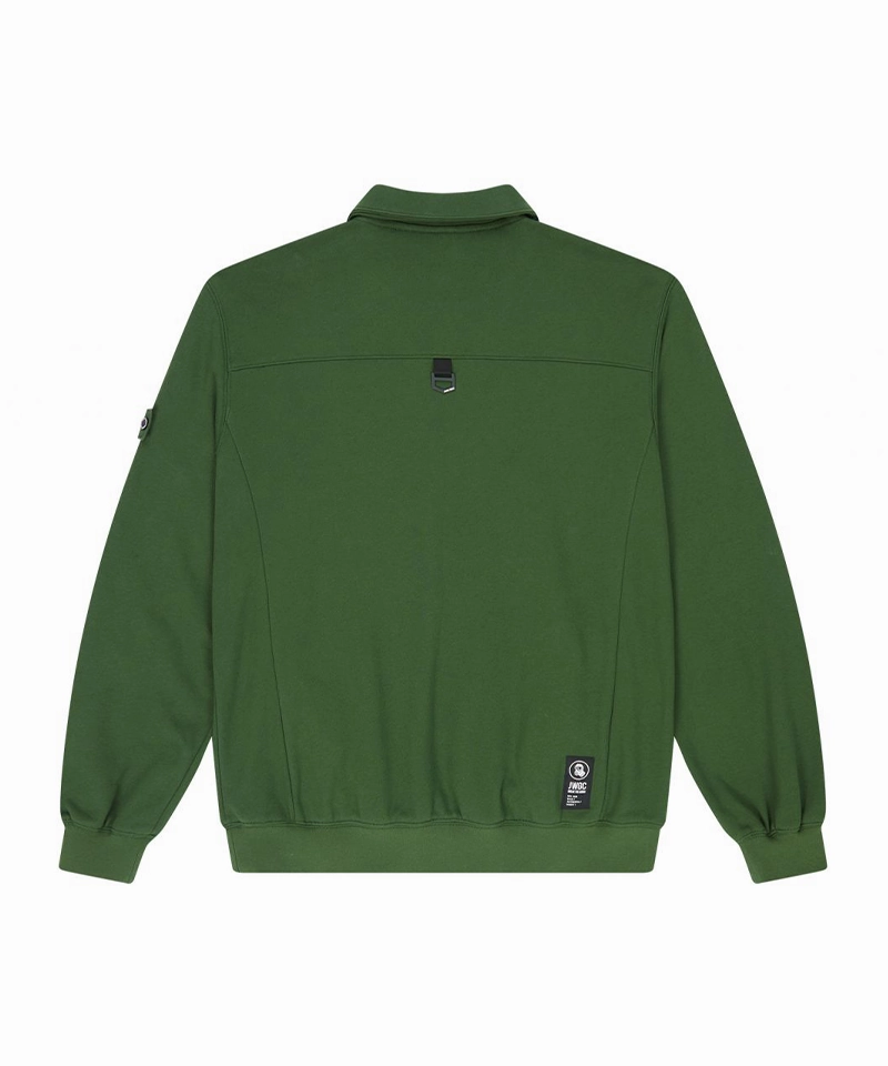 Jamie West Collar Patch Half Zip-up Sweatshirts - Green Boutique Sweatshirts