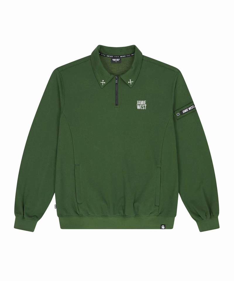 Best Place To Buy Sweatshirts Jamie West Collar Patch Half Zip-up Sweatshirts - Green