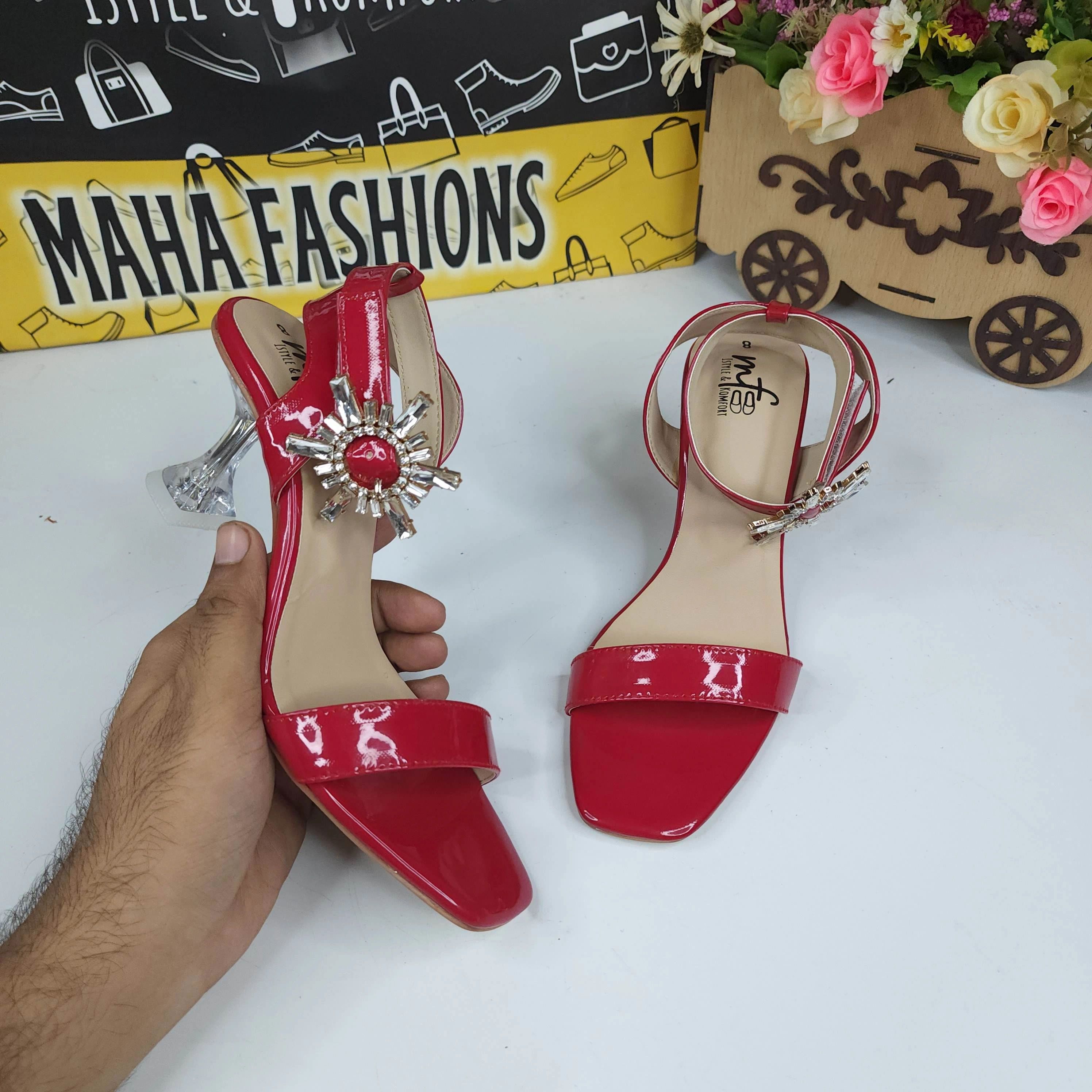 Red Sandals in Heels With Buckle Amazon Summer Sandals