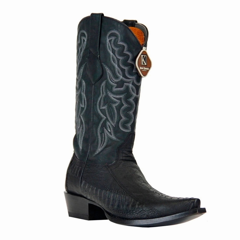 Mens Kings Exotic Boots Ostrich Leg Snip Toe Matte Black (494G0505-) Grey Tall Boots
