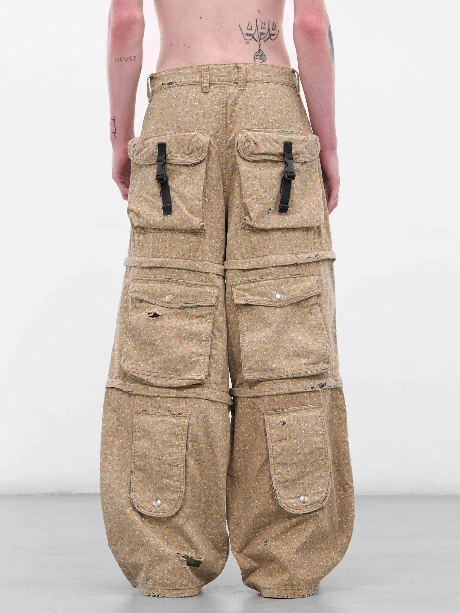 Khaki Flower Distressed Cargo Pants (KL975-KHAKI-FLOWER) Fire Cargo Pants