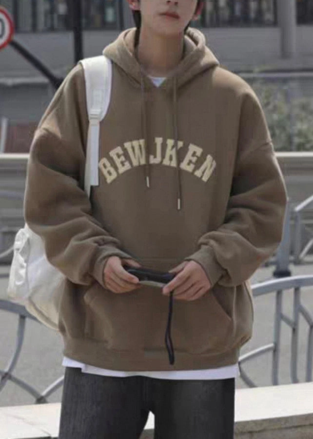 Cool Sweatshirts Khaki Letter Pockets Cotton Men Sweatshirts Hooded Spring YQ032