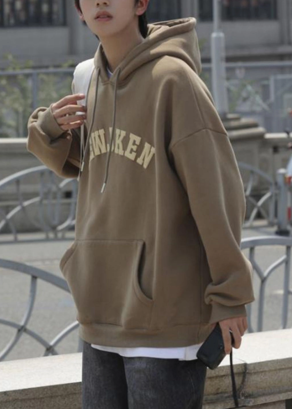 Khaki Letter Pockets Cotton Men Sweatshirts Hooded Spring YQ032 Bus Driver Sweatshirts