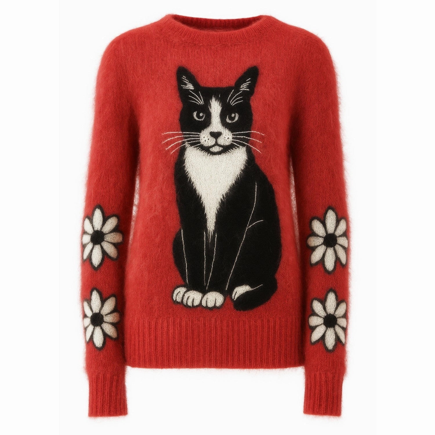 Women's red cat flower jacquard knitwear Joules Knitwear Sweater