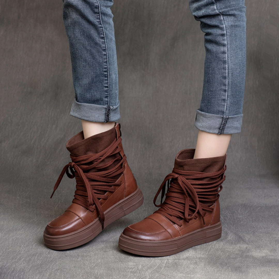Tall Boots Outfit Lace-Up MId Heel Martin Boots