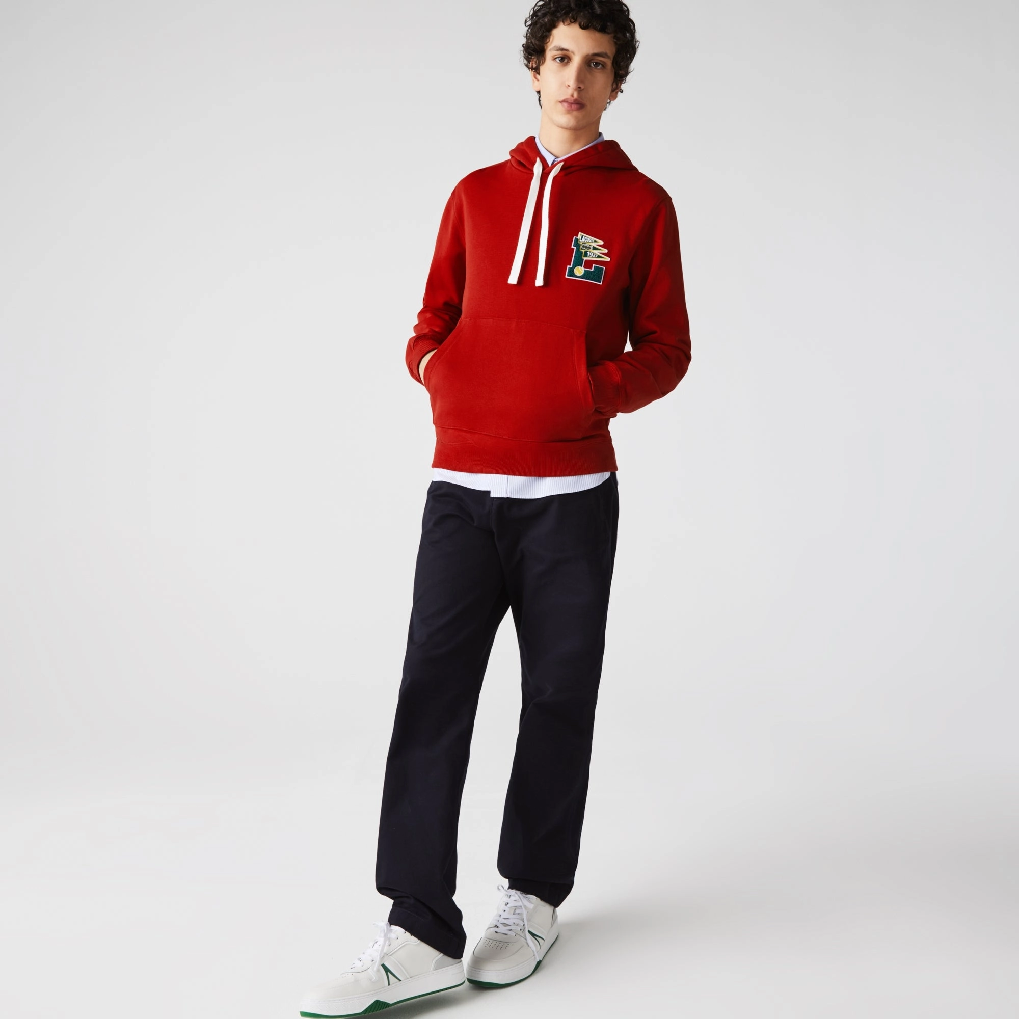 Lacoste Mens Pennants L Badge Hooded Cotton Fleece Sweatshirt Kyle Busch Sweatshirts