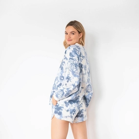 Winter Graphic Sweatshirts Ladies' Blue Indigo Tie Dye Comfortwear Collection Shorties