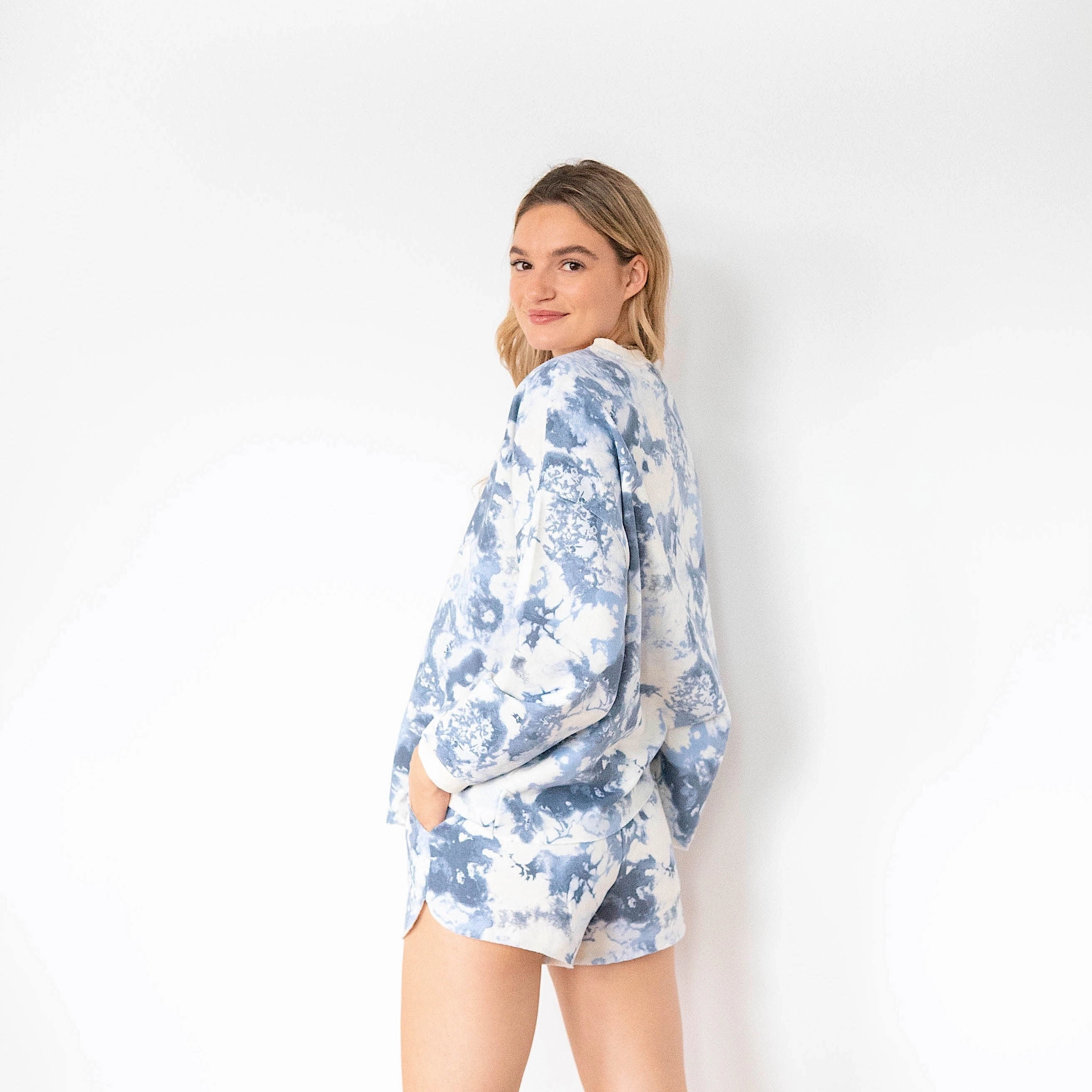 Ladies' Blue Indigo Tie Dye Comfortwear Collection Shorties 5x Hooded Sweatshirts