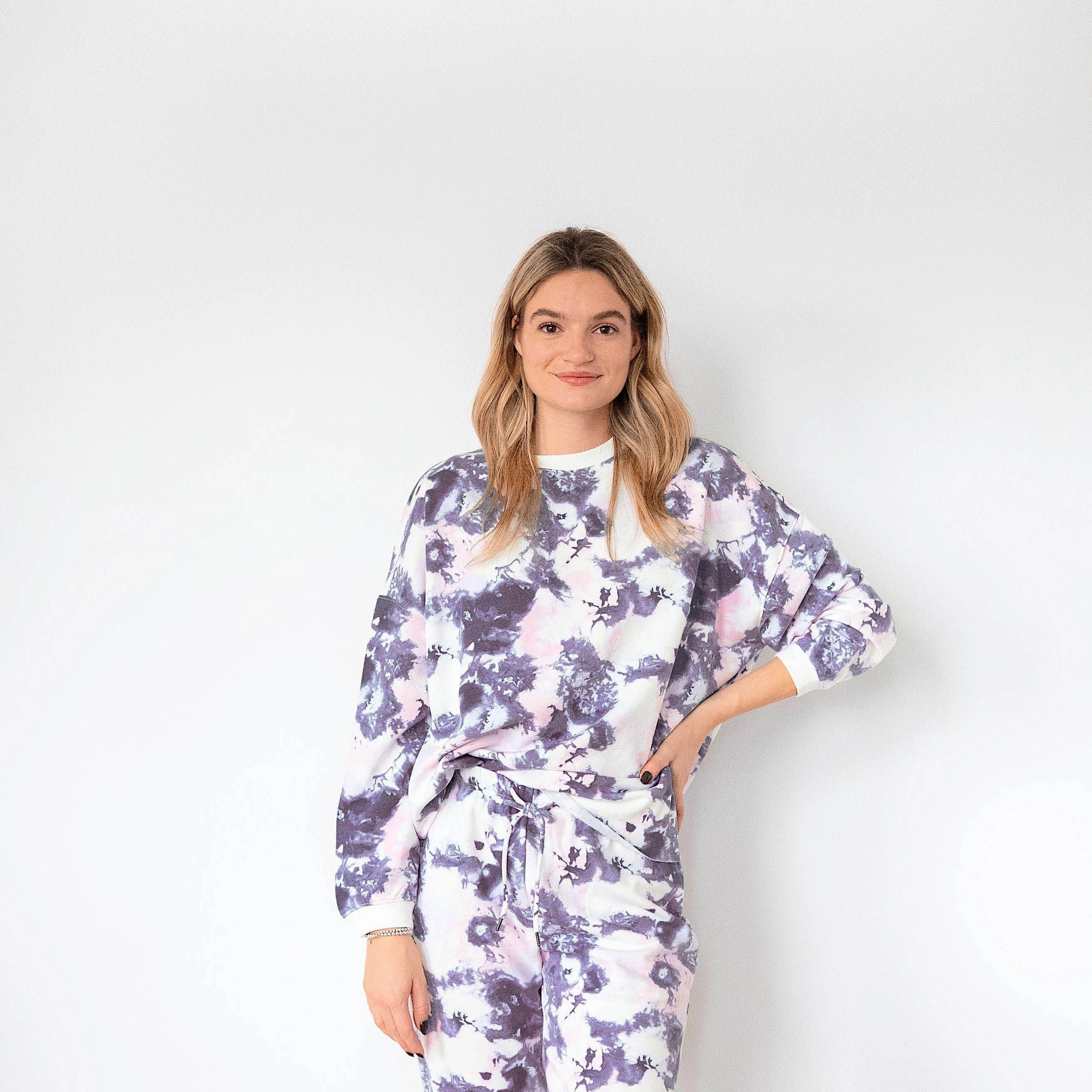 Ladies' Blue Pink Tie Dye Comfortwear Collection Joggers Vinyl Sweatshirts