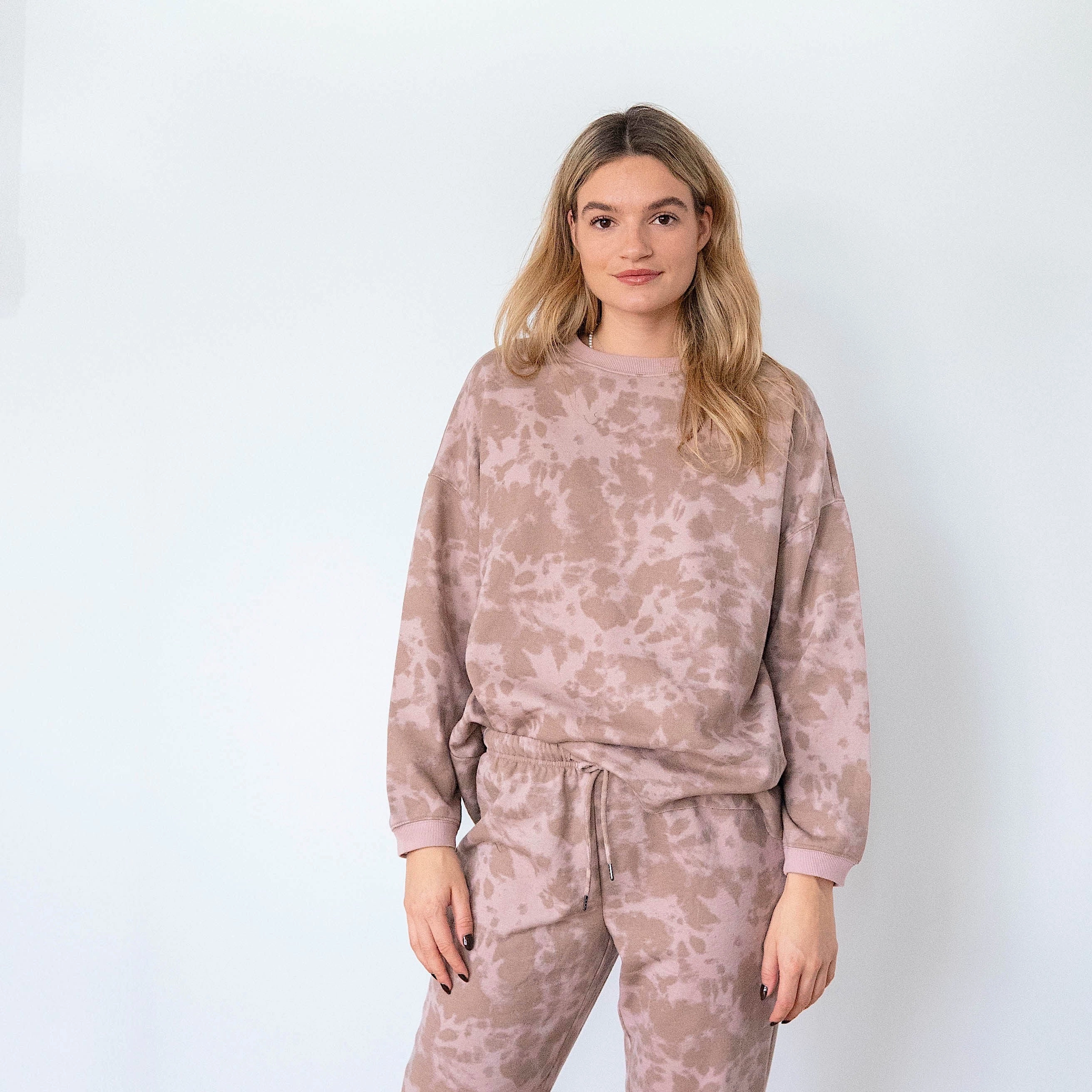 100 Polyester Crew Neck Sweatshirts Ladies' Nomad Brown Tie Dye Comfortwear Collection Joggers