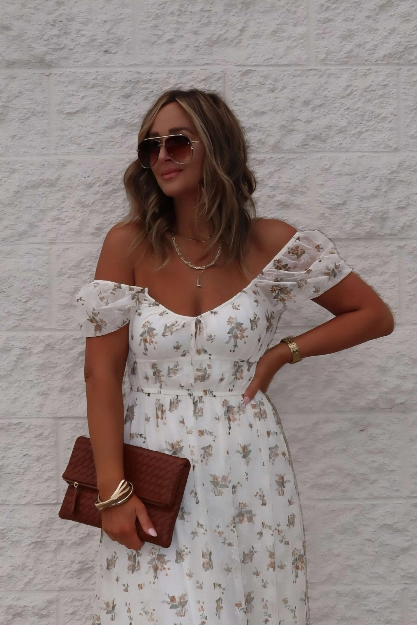 Rib Knit Midi Dress Lauri Cream Floral Print Sweetheart Midi Dress