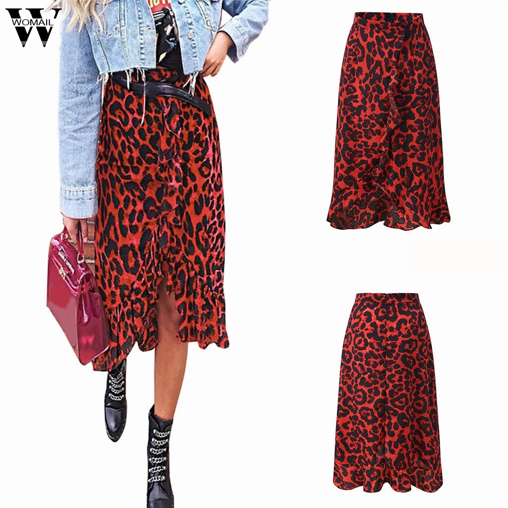 Womail Skirt Women Summer Leopard Print Vintage Long Women's Casual High Waist Pleated Skirt Fashion NEW 2020 M27 Bent Over Mini Skirt